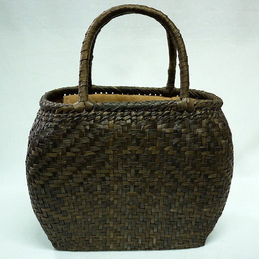 最高級やまくるみ素材 かごバッグ 小判網代編 5mm幅 大(取手は固定
